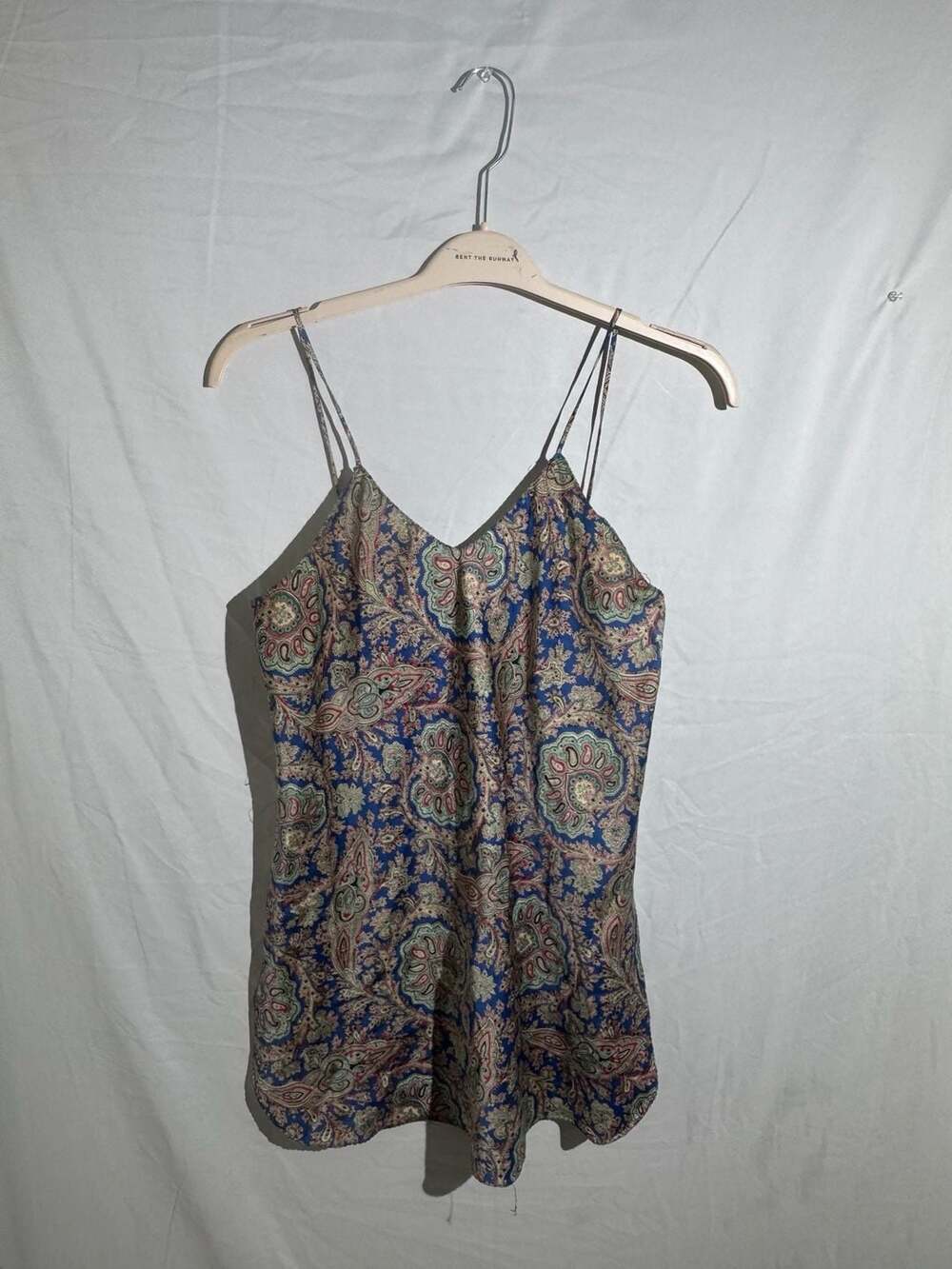 Ilise Stevens Vintage Paisley Slip Dress Womens Blue Silk Blend Spaghetti Strap